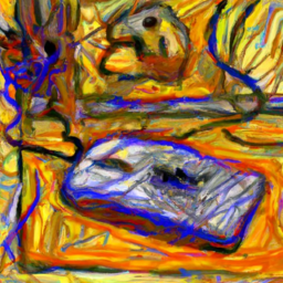 Generate an abstract painting of a computer with a mouse-trap as the mouse.