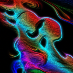 Generate an abstract painting of a man and a woman embracing each other in a quantum event
